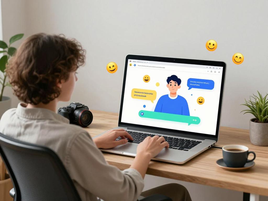 Engaging ai porn chat with user interacting with digital assistant in modern office.